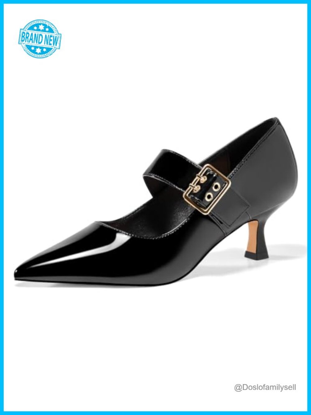 Coutgo Kitten Heel Mary Jane Pumps Faux Leather Closed Pointed Toe